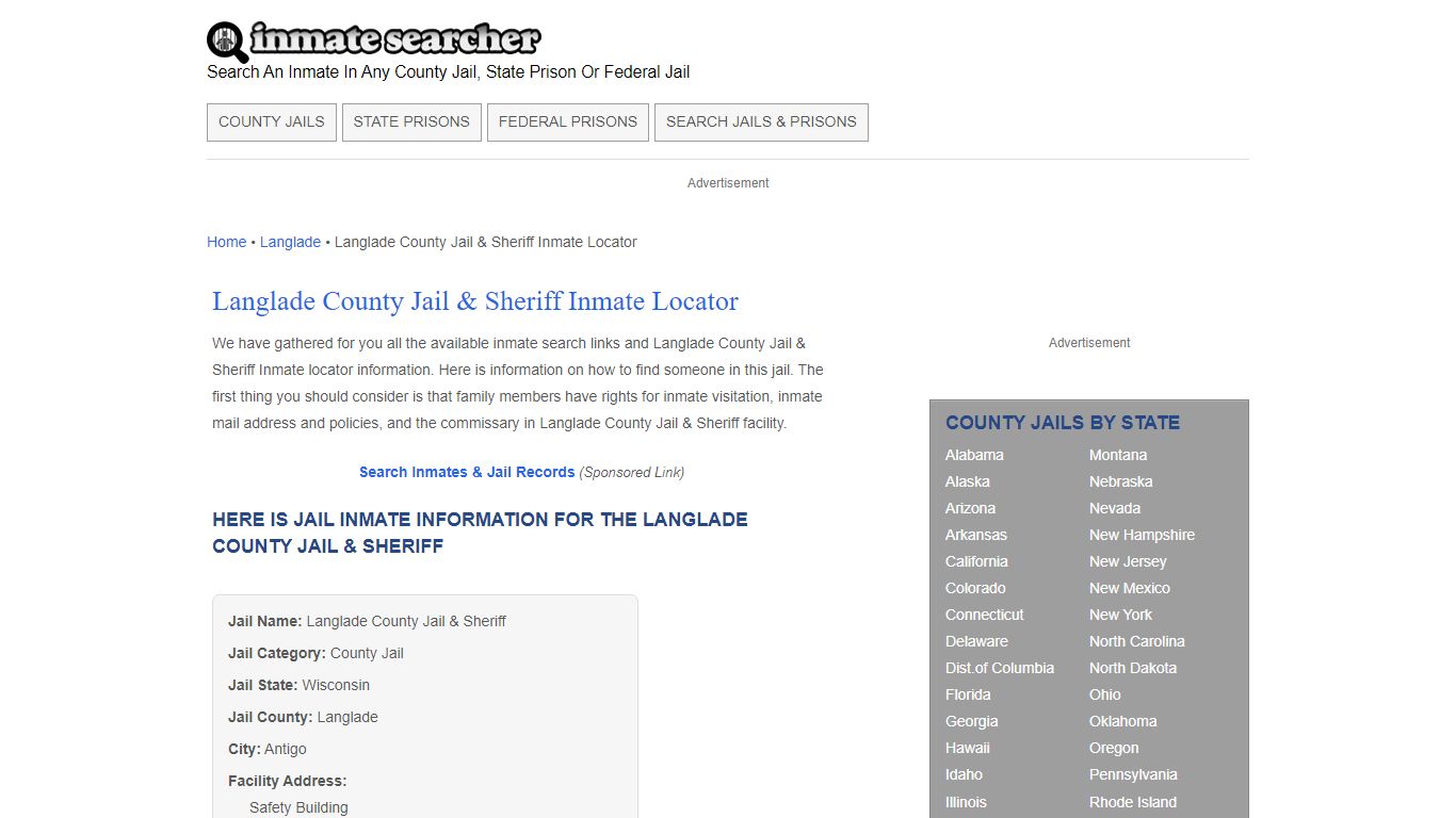 Langlade County Jail & Sheriff Inmate Locator - Inmate Searcher